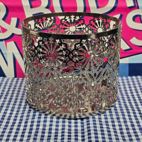 Slatkin & Co. BBW Silver Sunflower Flower Ornate Large 3 Wick Candle Holder - Picture 1 of 5